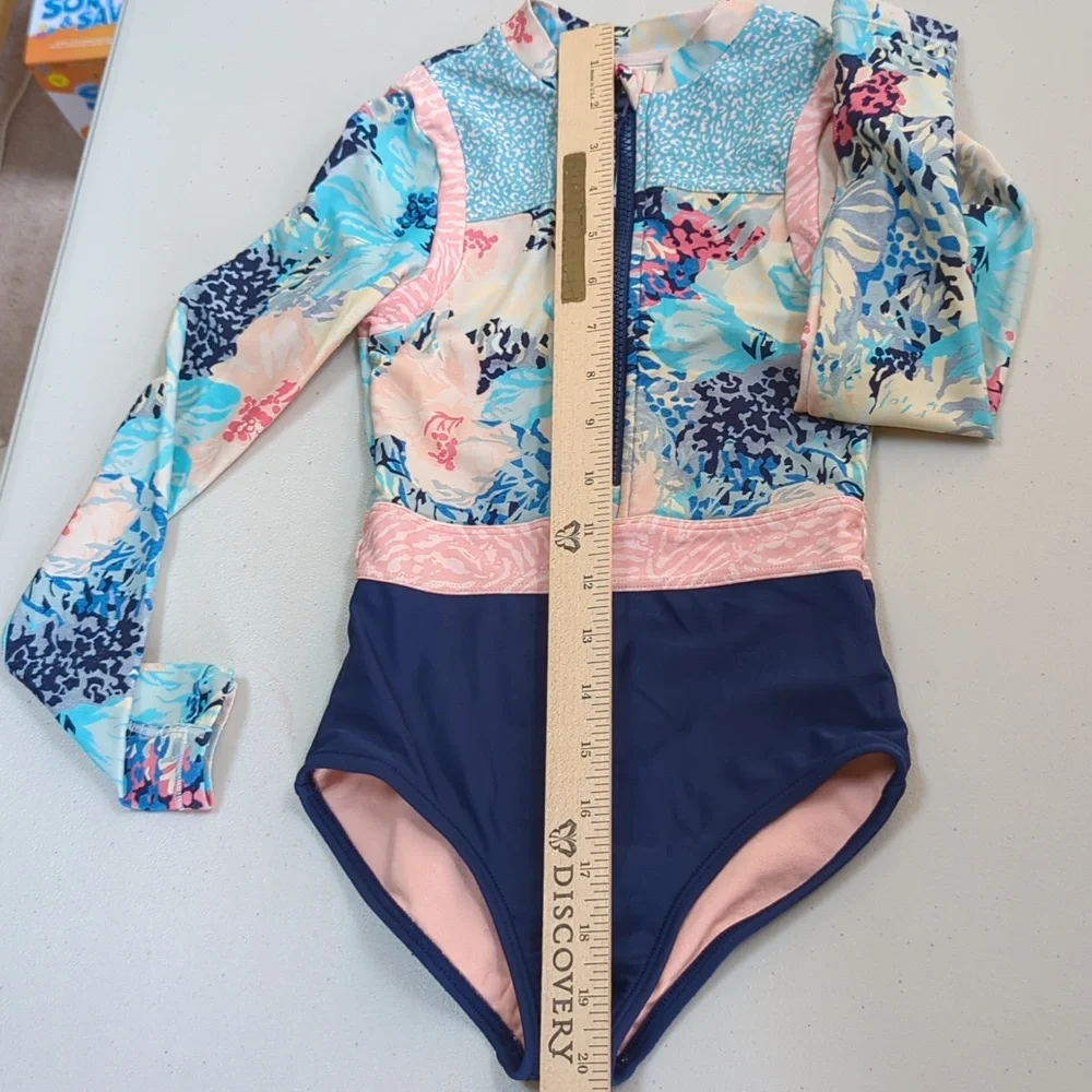 Athleta girl, One piece floral rash guard swimsuit. Size 6